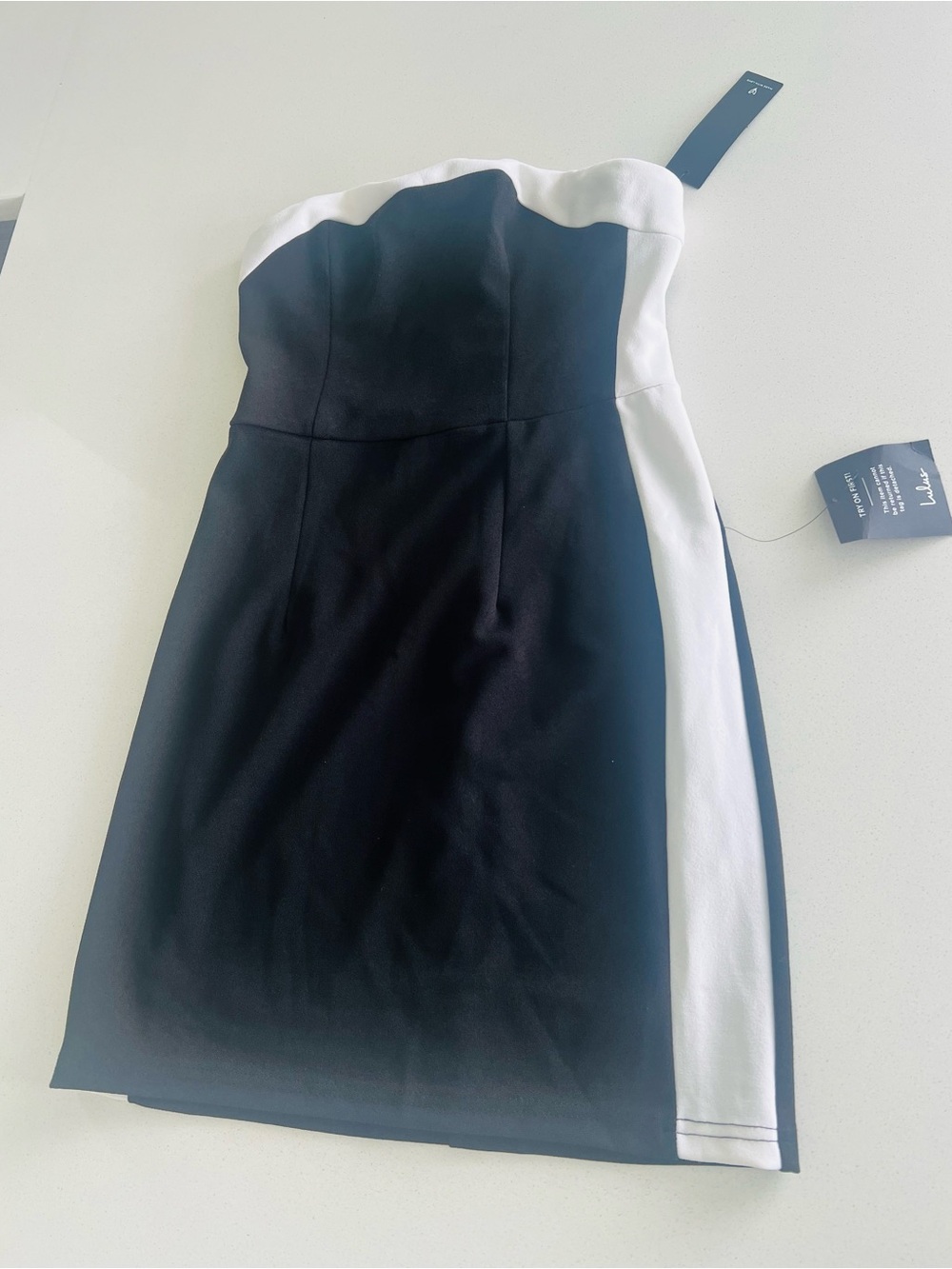Lulu's Black Strapless Sheath Dress with White Side Panels